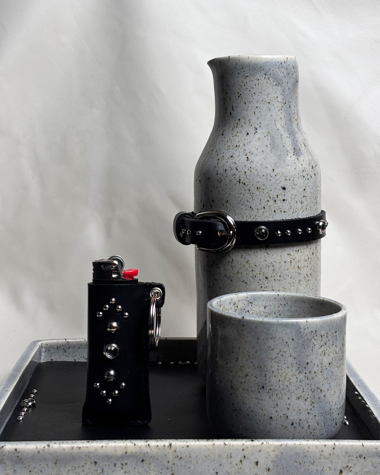 Studded Leather Lighter Case in Black Diamond