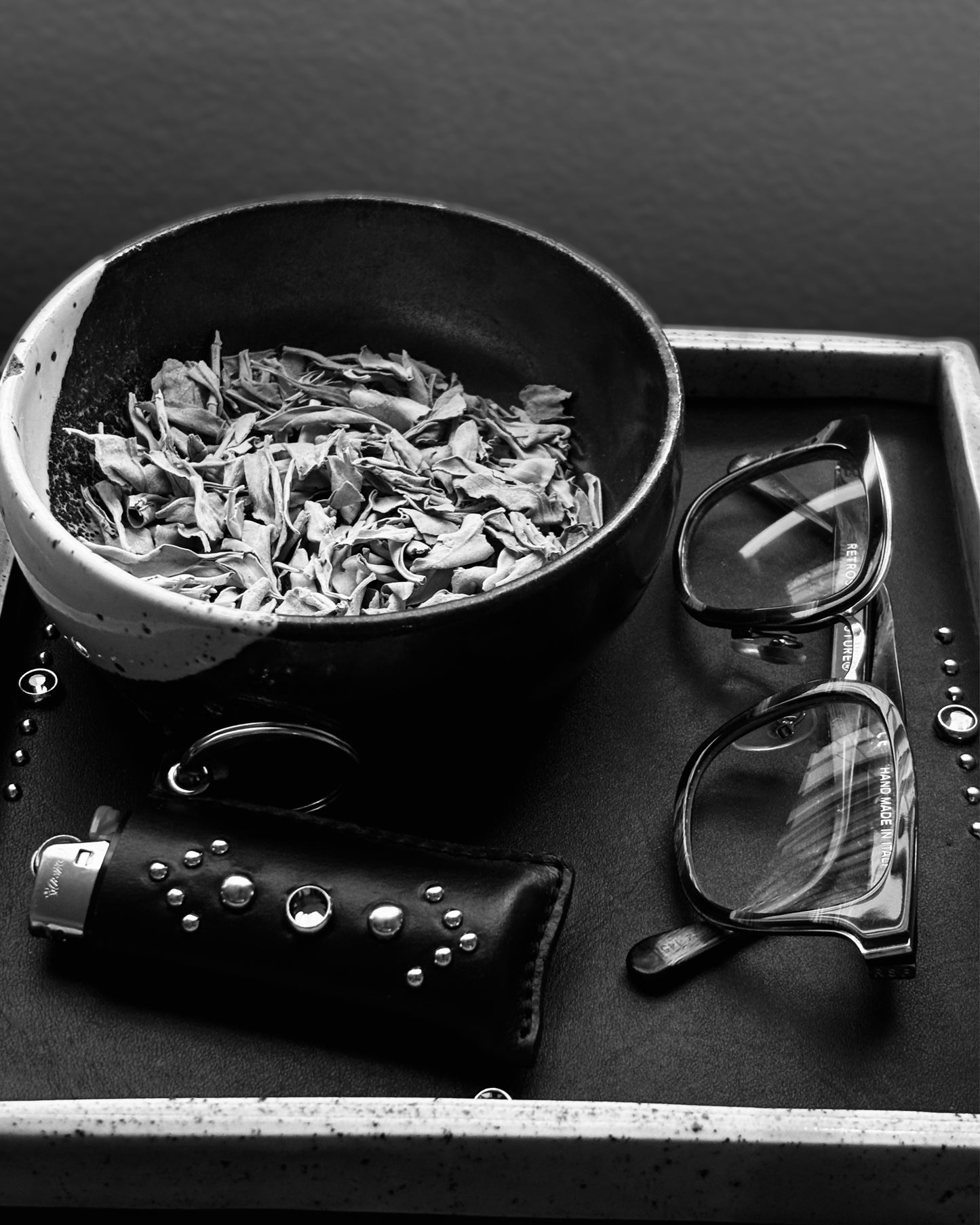 Studded Leather Lighter Case in Black Diamond