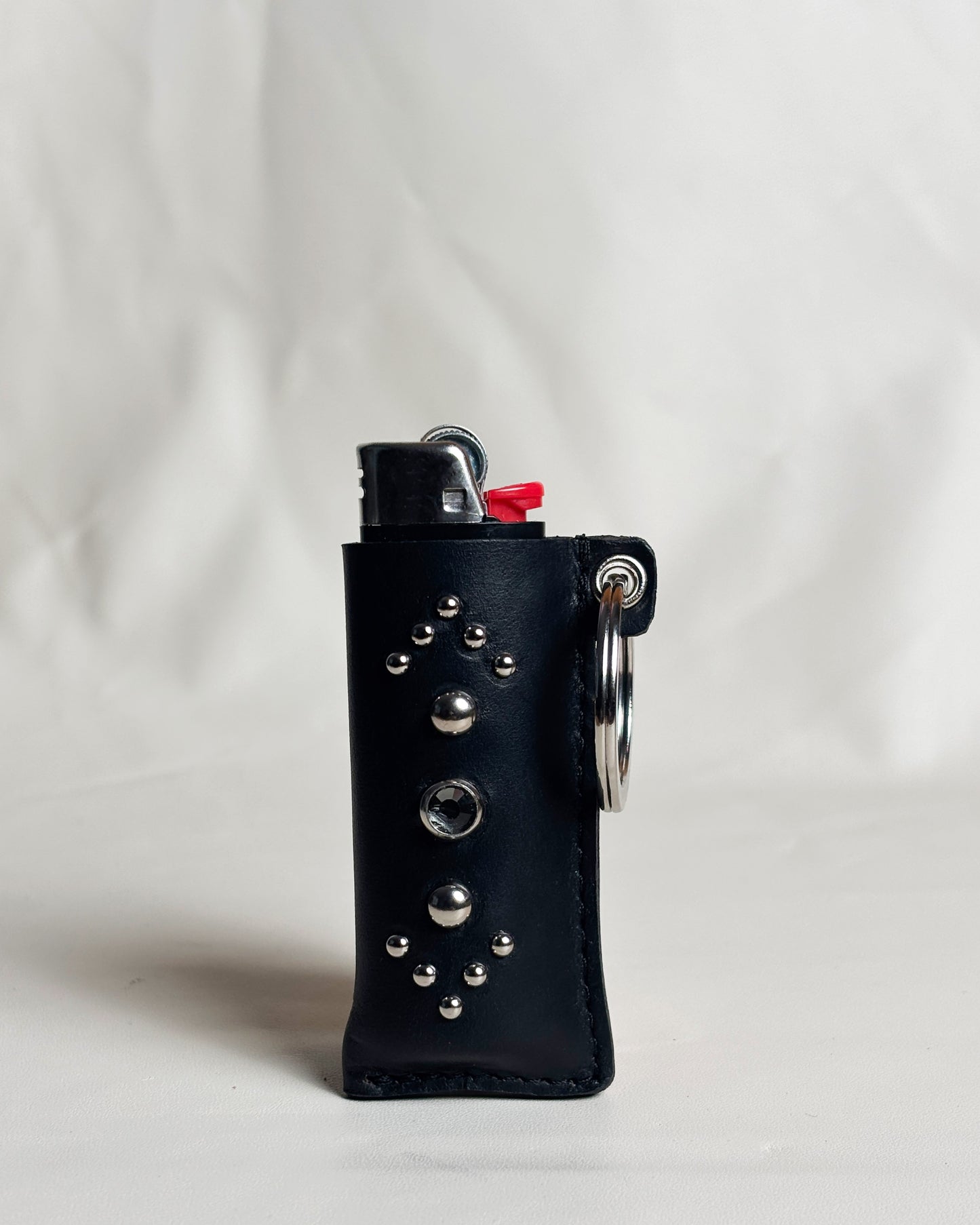 Studded Leather Lighter Case in Black Diamond
