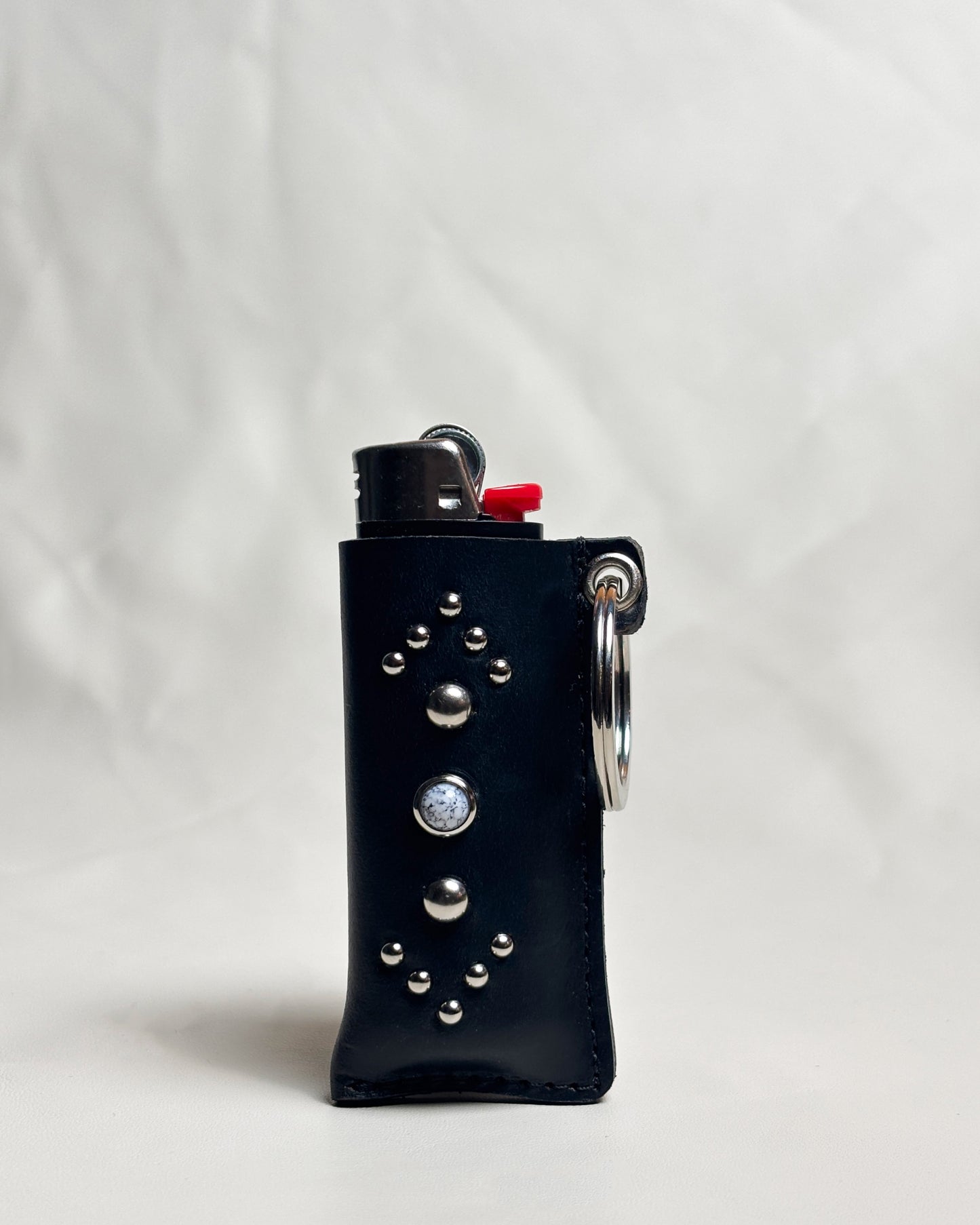 Studded Leather Lighter Case in Black and White