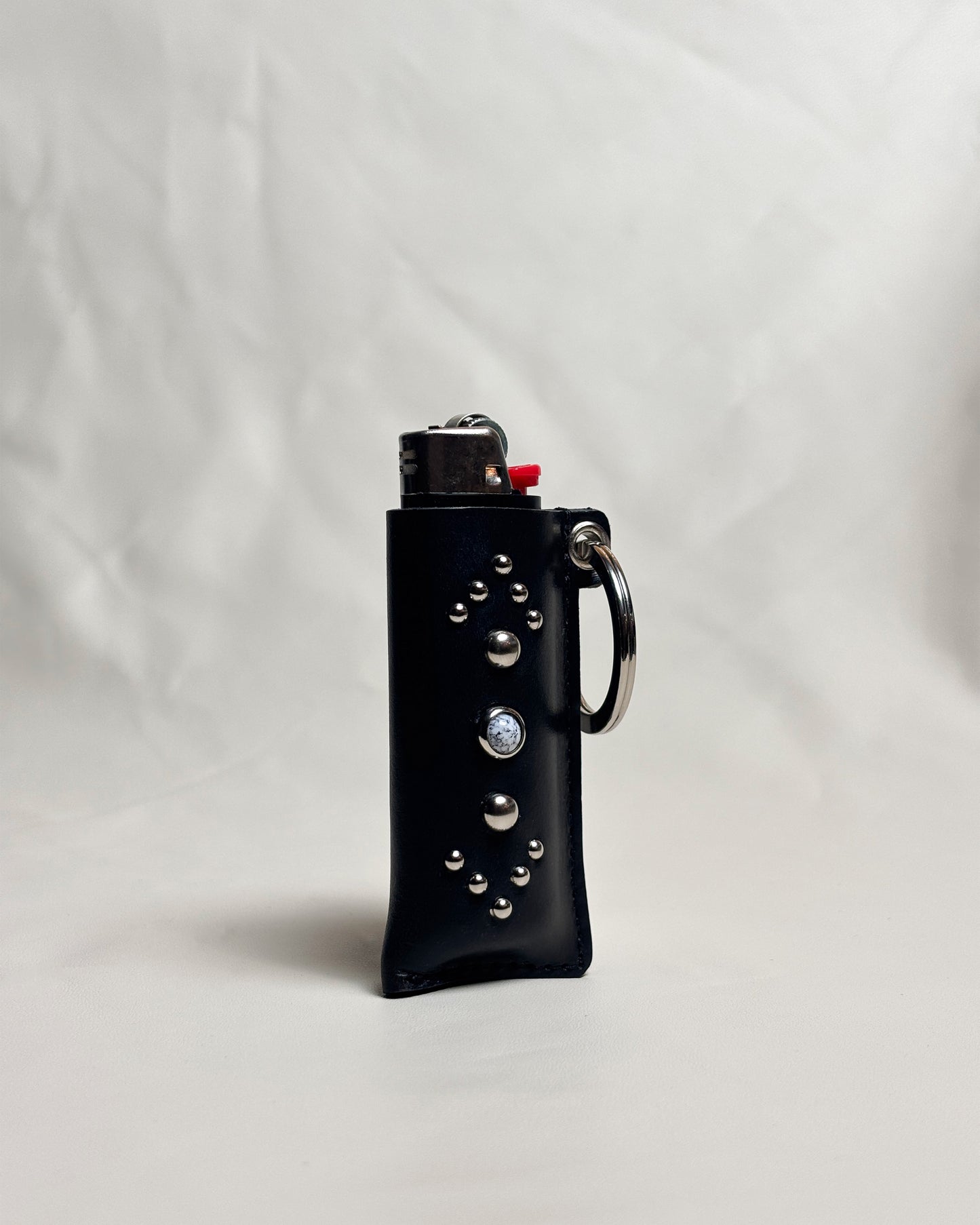 Studded Leather Lighter Case in Black and White